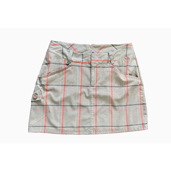 Smartwool Merino Wool Blend Tan & Coral Pink Plaid Mini Skirt‎ Sporty Cargo sz12 - Picture 1 of 4